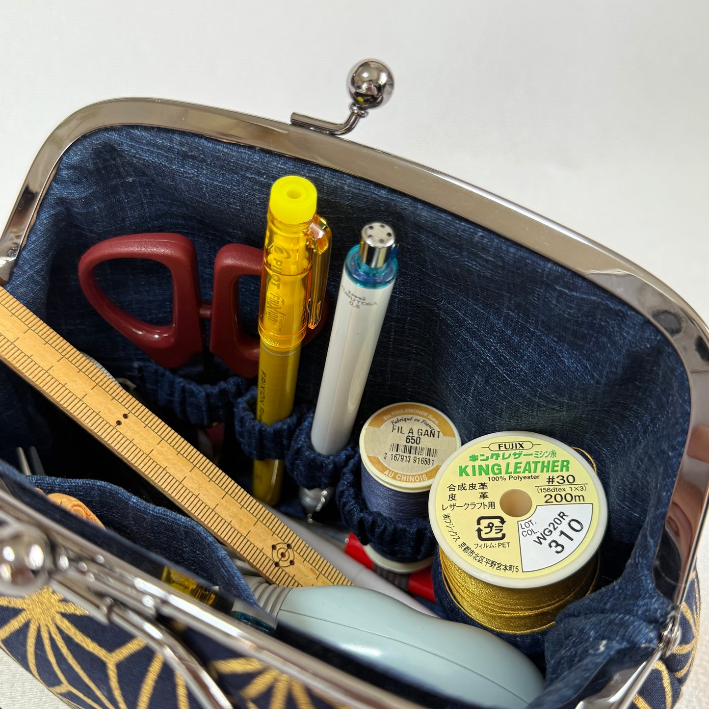 Handmade Japanese Motifs Frame Purse "Asanoha"