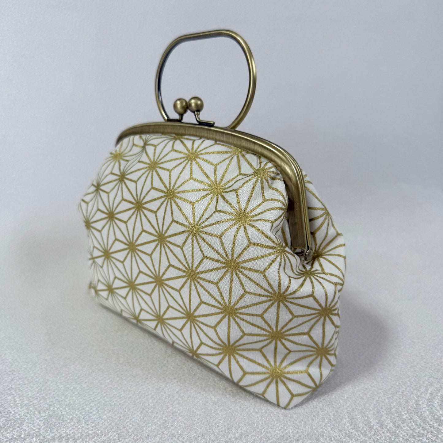 Handmade Japanese Motifs Frame Purse "Asanoha" , Gold
