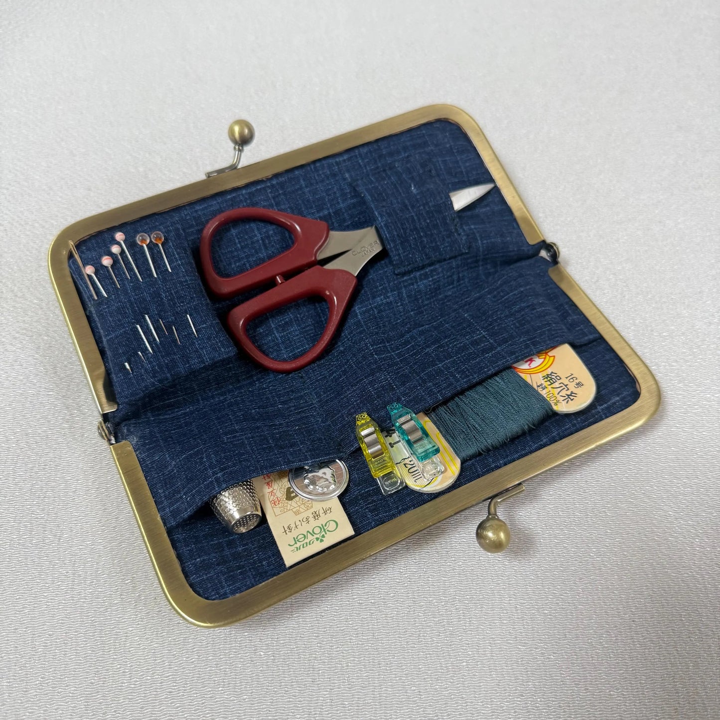 Handmade Leather Sewing Organizer, Navy